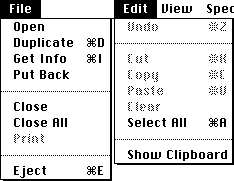 Macintosh Menu with shortcuts